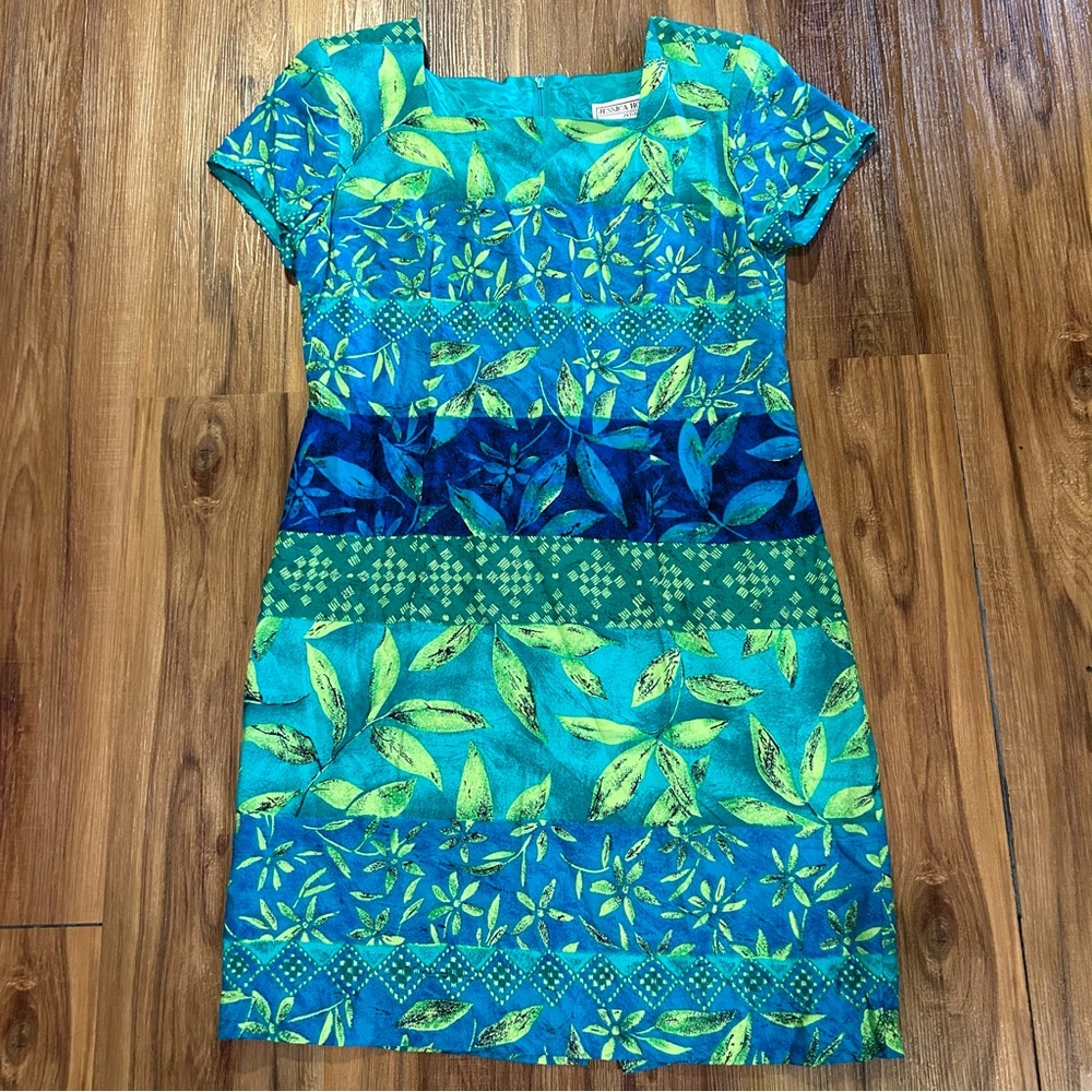 Vintage 90s Jessica Howard petite dress size 12 green blue colorful